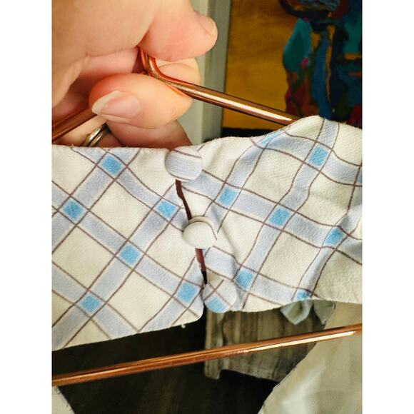 RIXO Blue White Checkered Steph Crepe Tie Back Puff Sleeves Midi Dress Size 10 - Picture 13 of 13